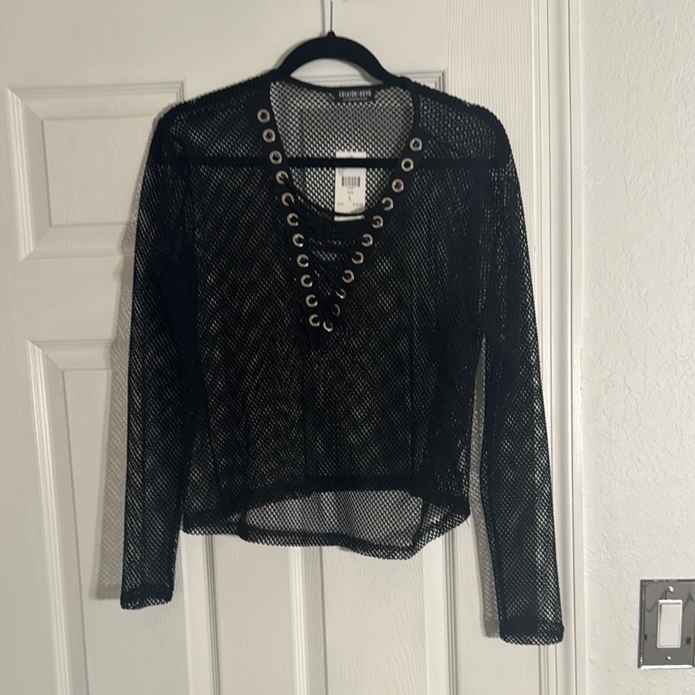 Divided Black Sheer Embellished Long Sleeve Blouse
